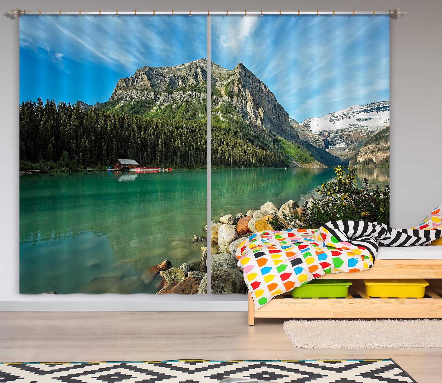 3D Boat In The Lake 057 Kathy Barefield Curtain Curtains Drapes