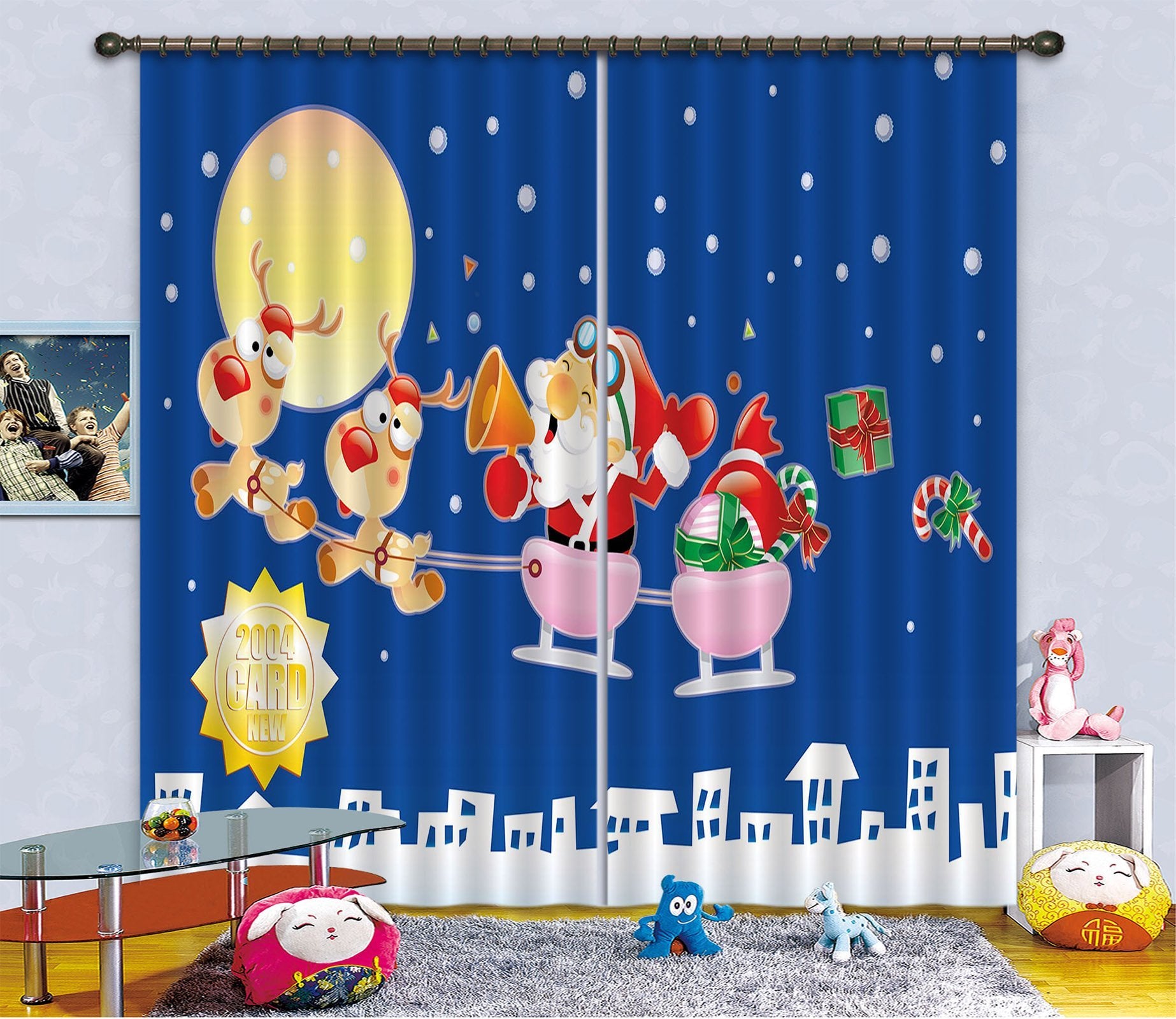 3D Moon Sleigh Christmas 53 Curtains Drapes Curtains AJ Creativity Home 