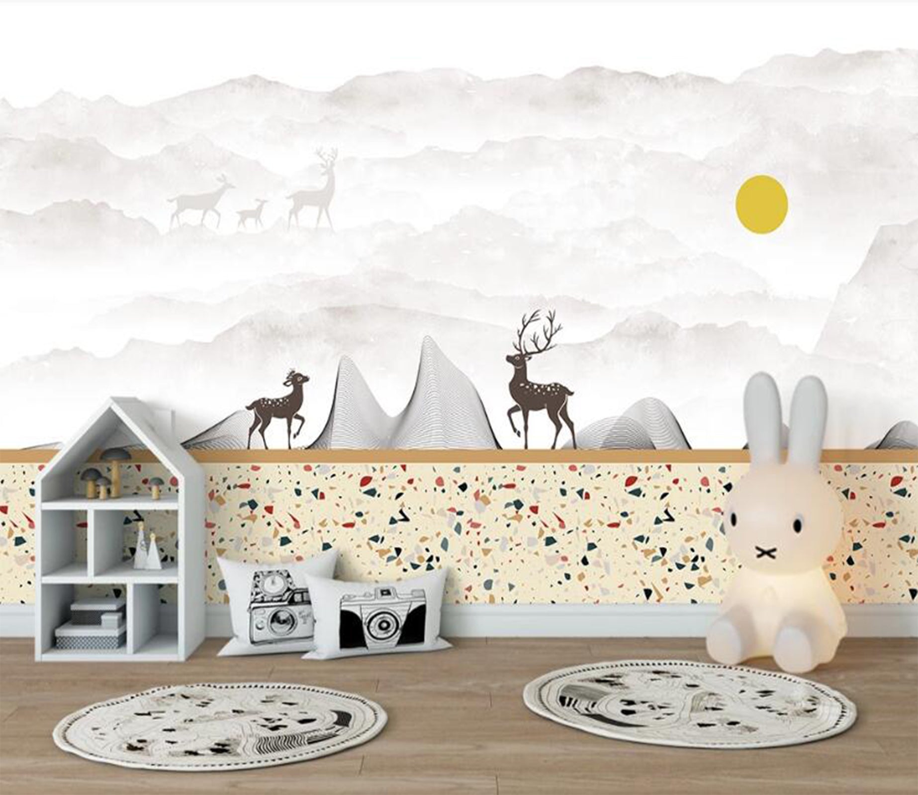 3D Black Deer And Misty Mountains 2542 Wall Murals