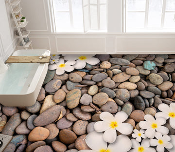 3D Stones And Gentle Flowers 1025 Floor Mural  Wallpaper Murals Self-Adhesive Removable Print Epoxy