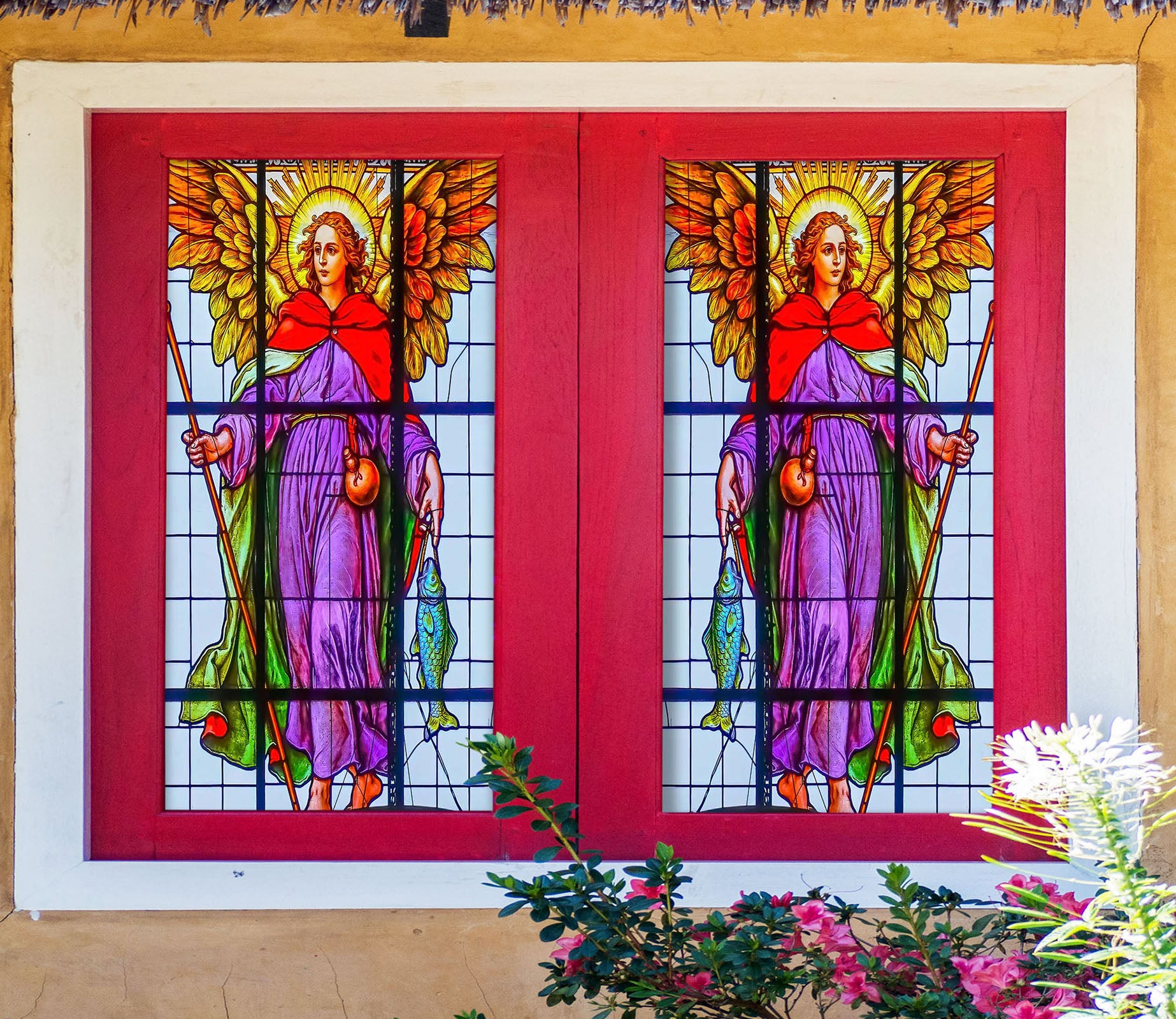 3D Golden Wings Angel 245 Window Film Print Sticker Cling Stained Glass UV Block