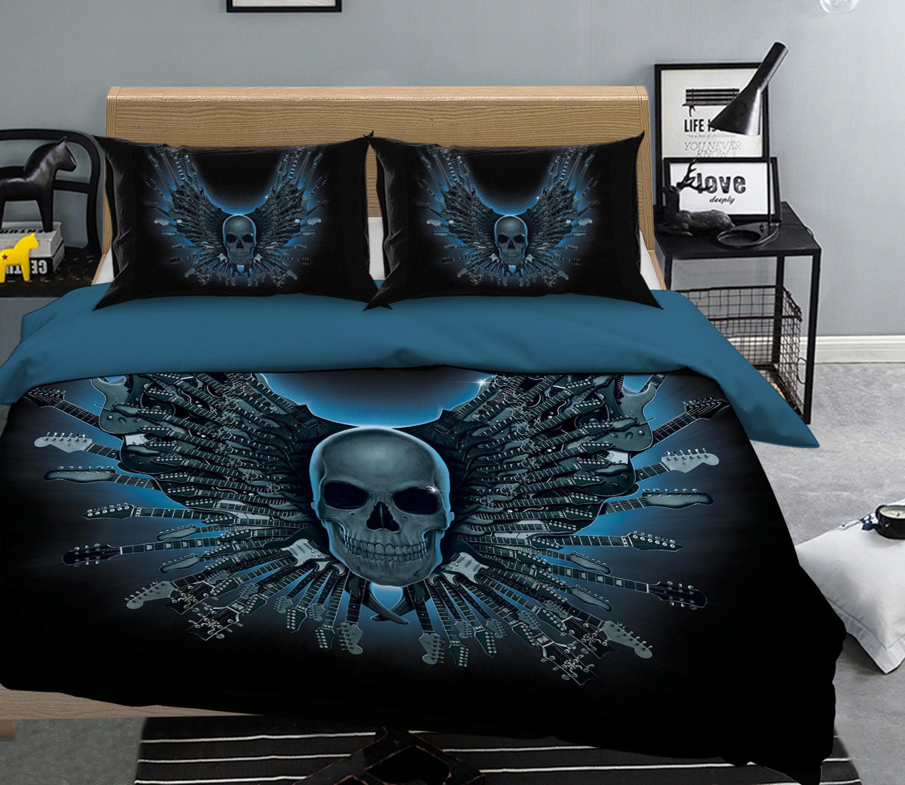3D Skull Strings 081 Bed Pillowcases Quilt Exclusive Designer Vincent