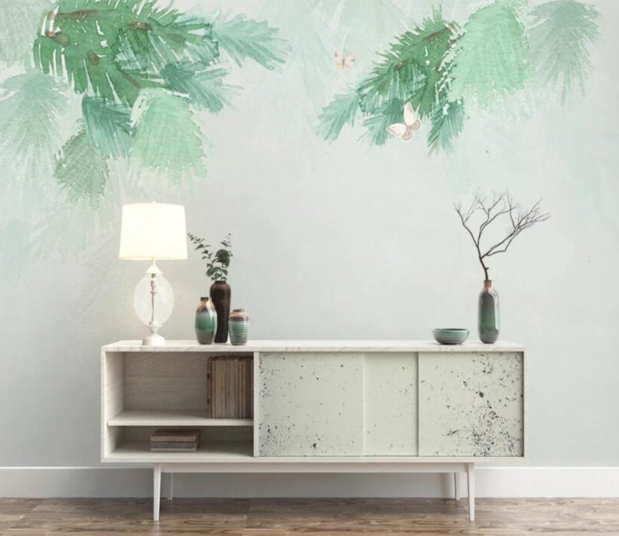 3D Green Ink Leaf WG851 Wall Murals