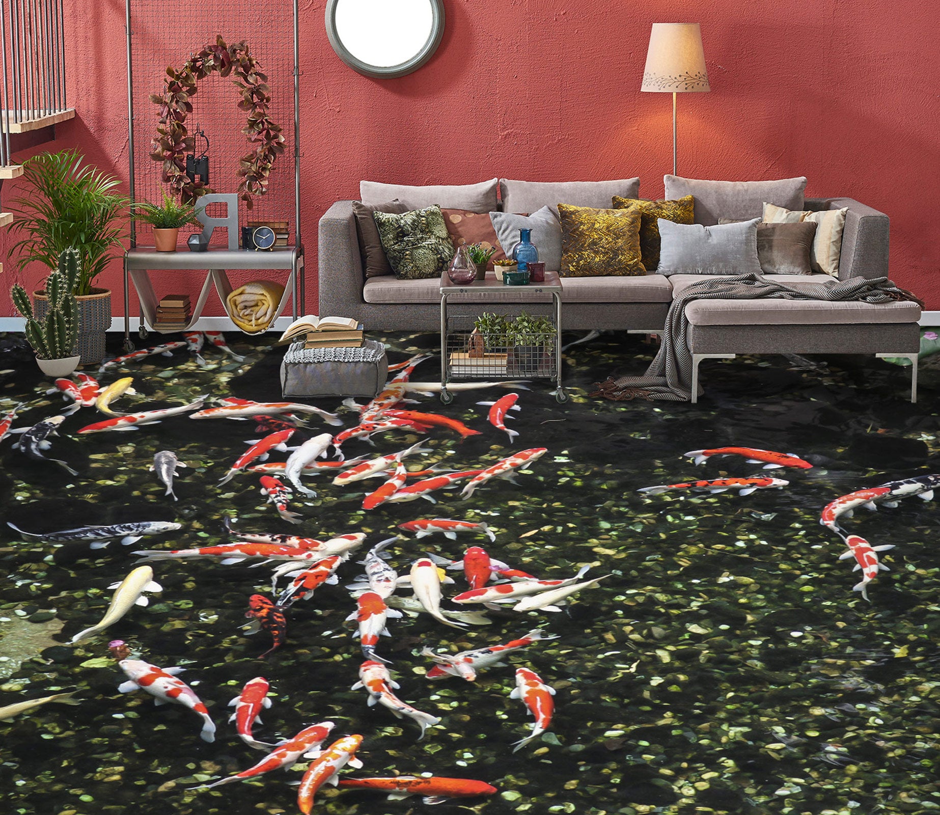 3D Lucky Koi Life 1018 Floor Mural  Wallpaper Murals Self-Adhesive Removable Print Epoxy