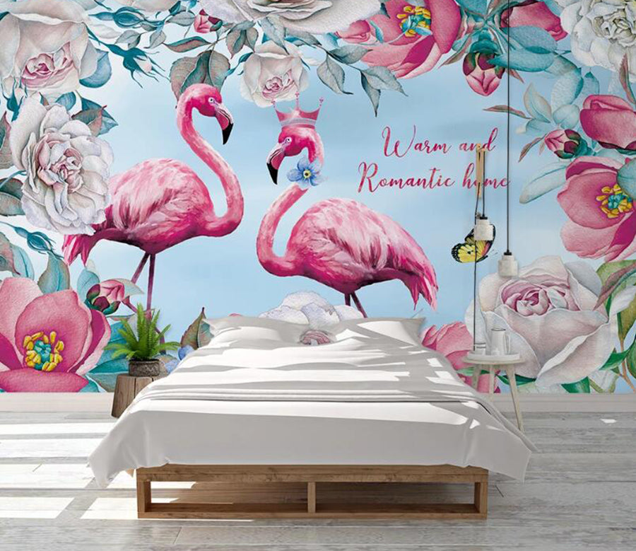 3D Gorgeous Love Flamingos 1050 Wall Murals