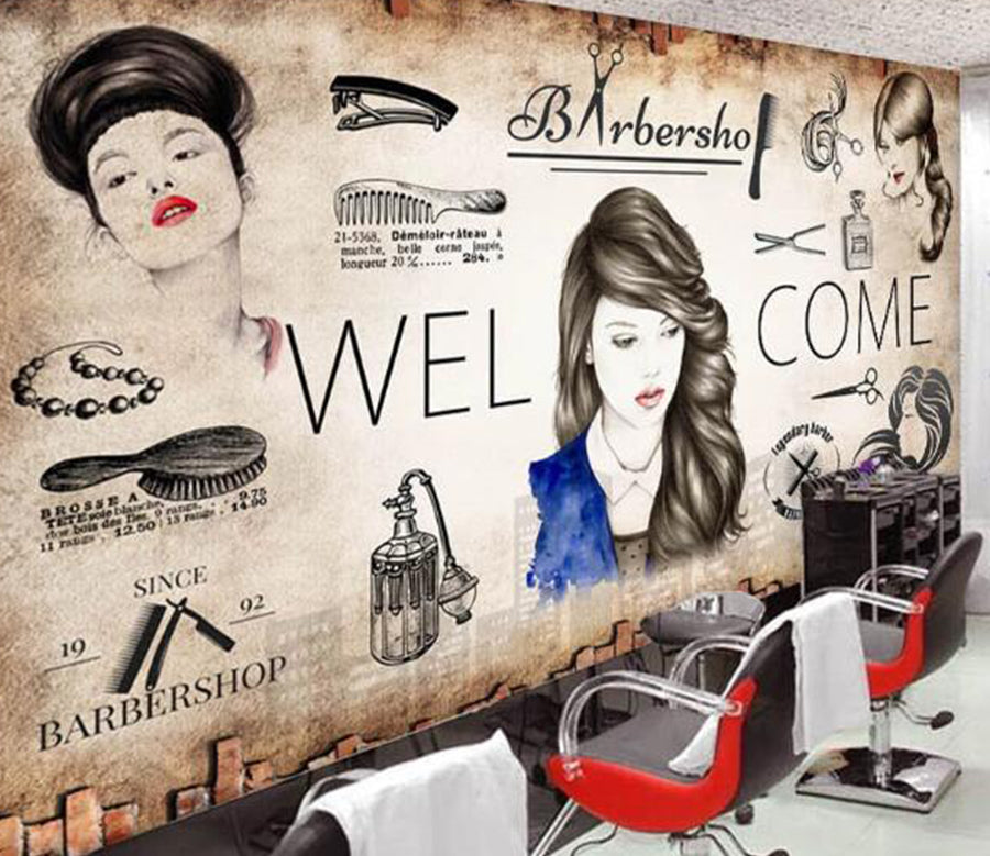 3D Fashion Barber Shop 1562 Wall Murals