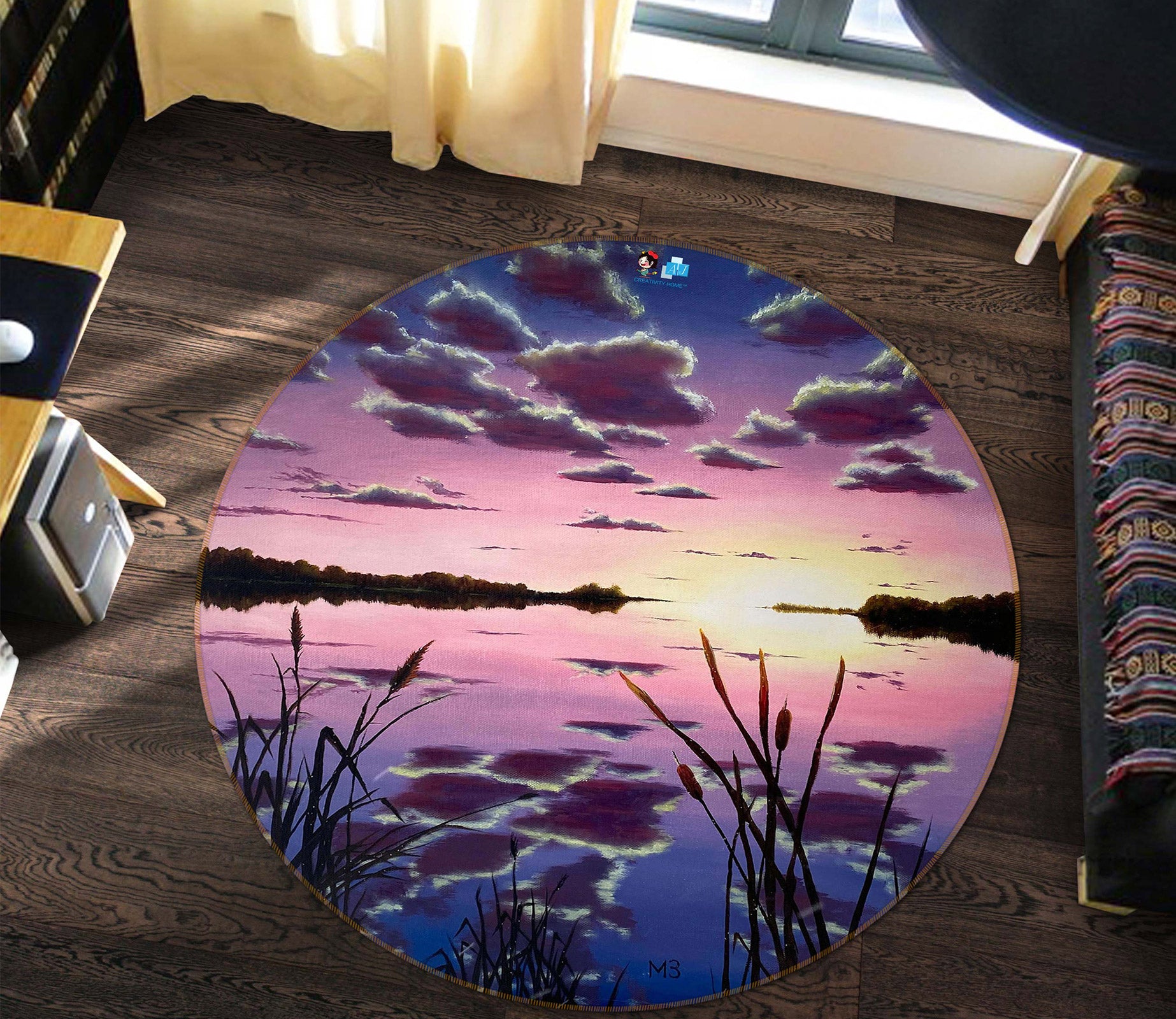 3D Sky Clouds Lake Shadow 9749 Marina Zotova Rug Round Non Slip Rug Mat