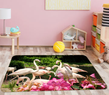 3D Flamingo Flower 085 Animal Non Slip Rug Mat