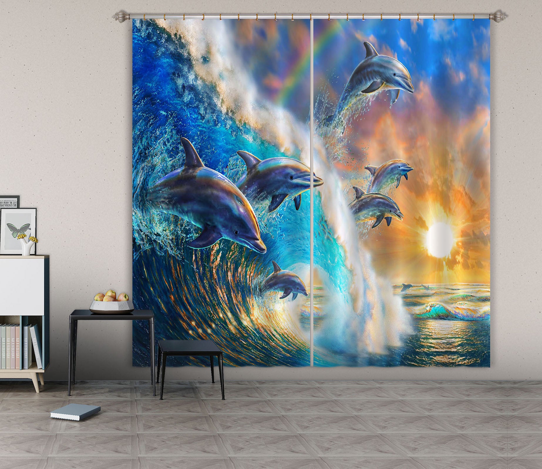 3D Dolphin Wave 056 Adrian Chesterman Curtain Curtains Drapes