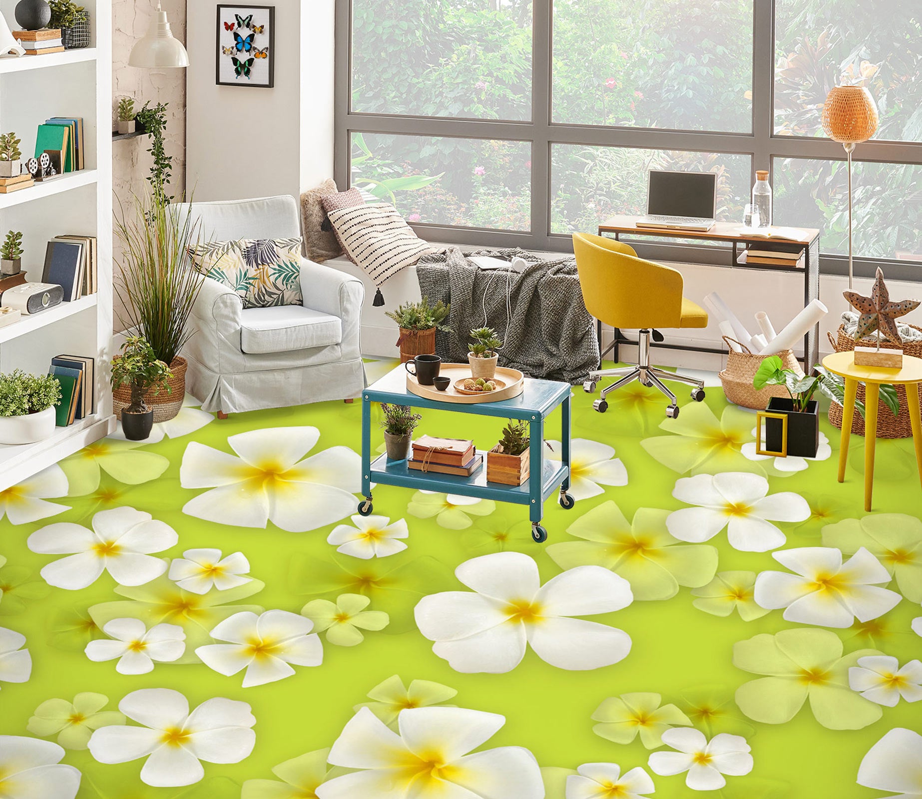 3D Summer White Flowers 1353 Floor Mural  Wallpaper Murals Self-Adhesive Removable Print Epoxy