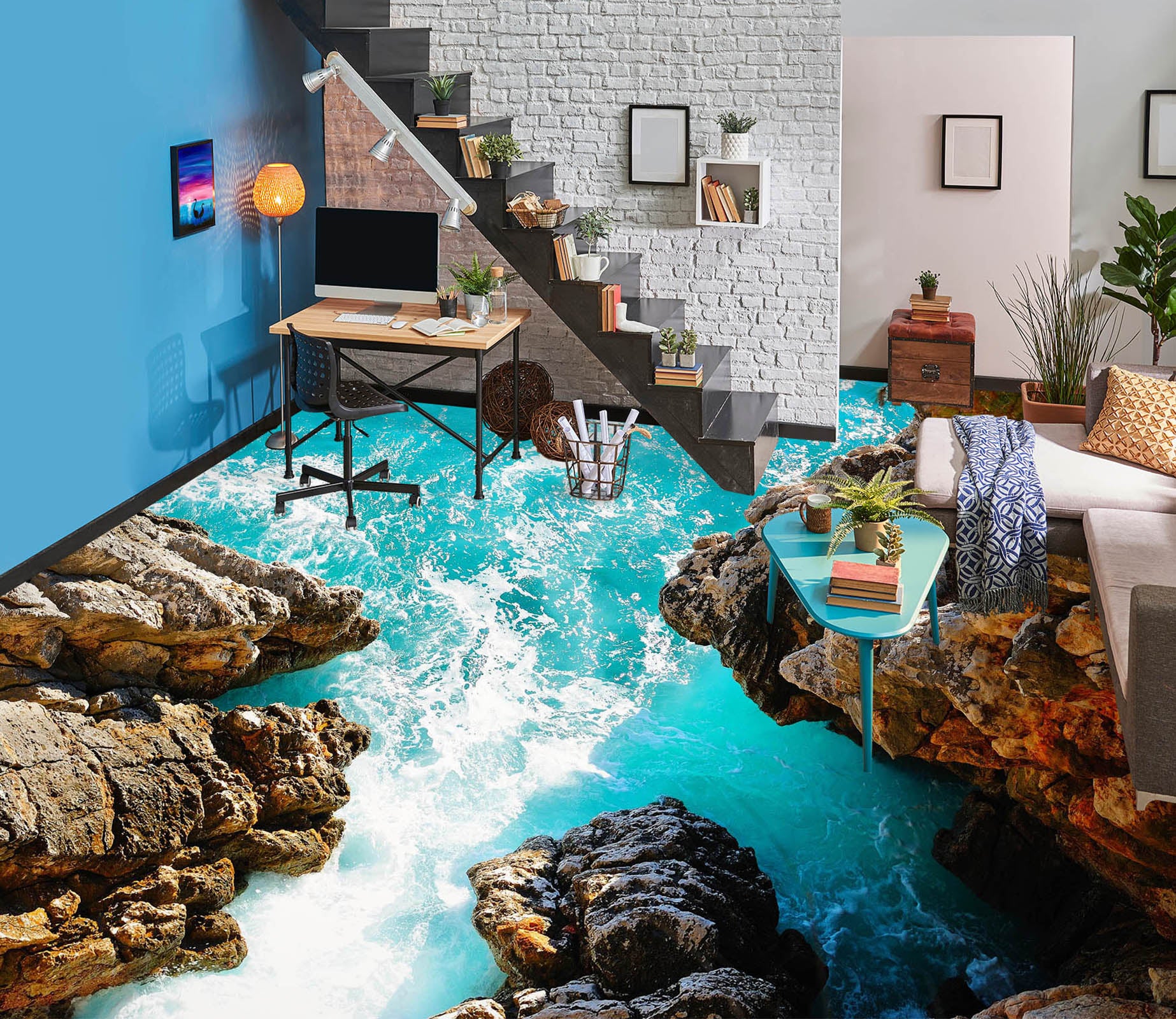 3D Reef And Blue Sea 302 Floor Mural  Wallpaper Murals Rug & Mat Print Epoxy waterproof bath floor