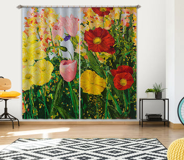 3D Red Flowers 162 Allan P. Friedlander Curtain Curtains Drapes