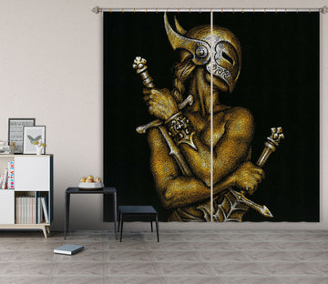 3D Sword Mask Man 7209 Ciruelo Curtain Curtains Drapes