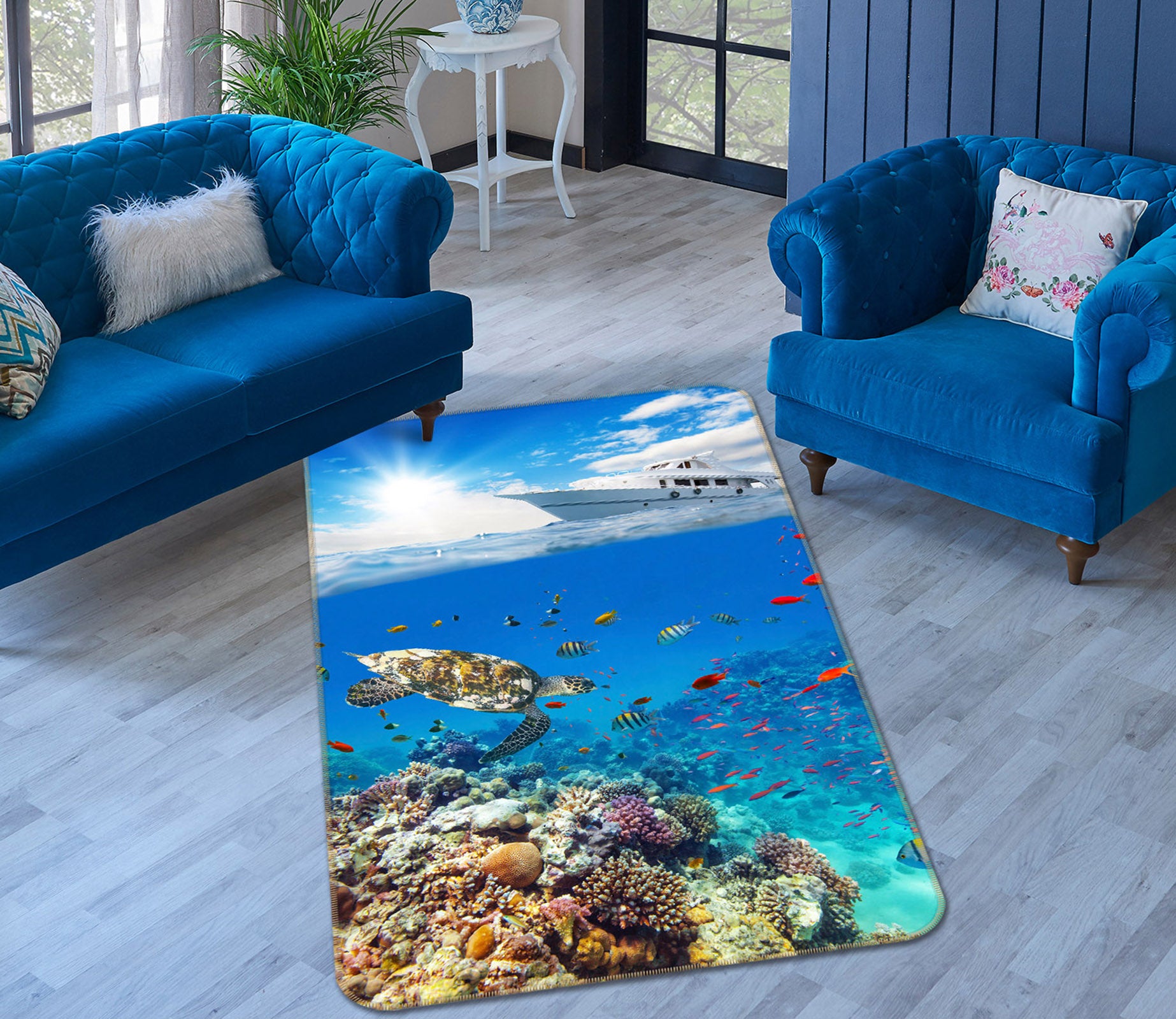 3D Coral Turtle 171 Animal Non Slip Rug Mat