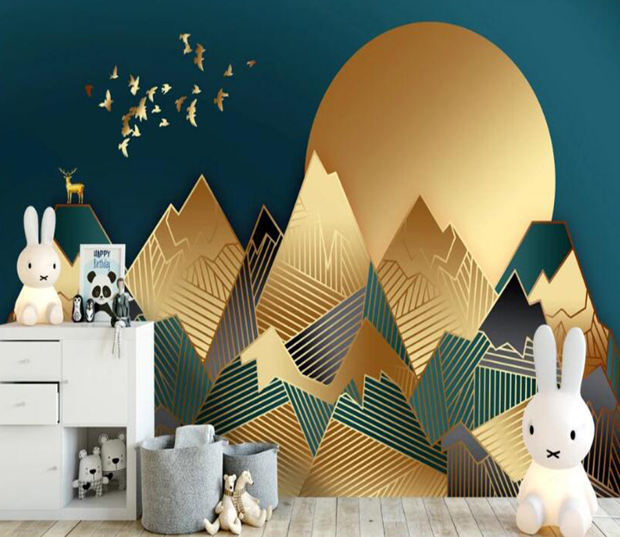 3D Golden Mountain Full Moon 320 Wall Murals