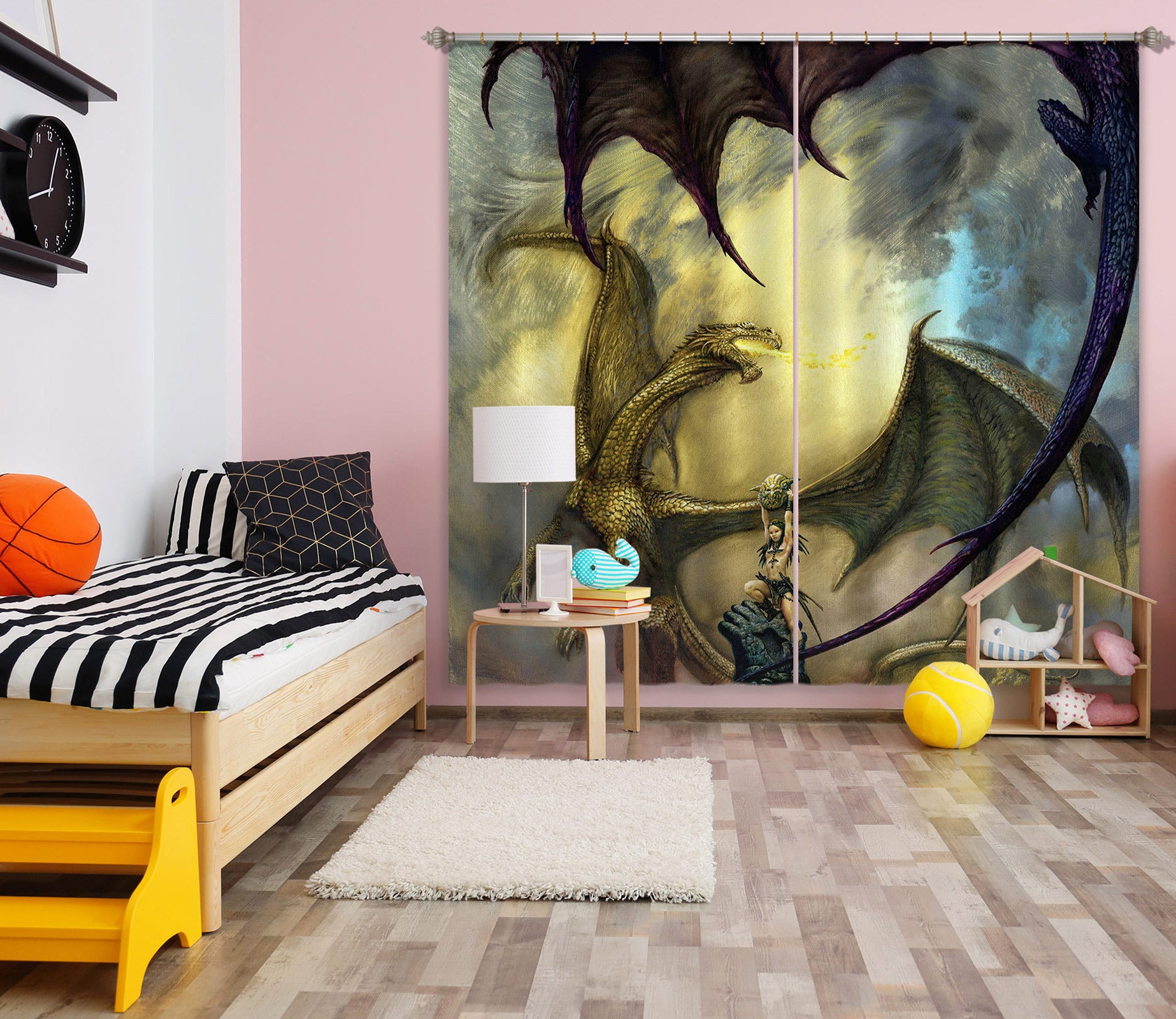 3D Flying Dragon 8022 Ciruelo Curtain Curtains Drapes