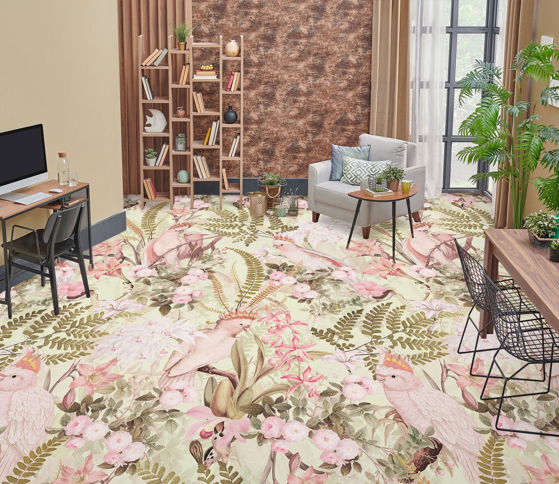 3D Leaves Pink Parrot 99185 Uta Naumann Floor Mural  Wallpaper Murals Self-Adhesive Removable Print Epoxy