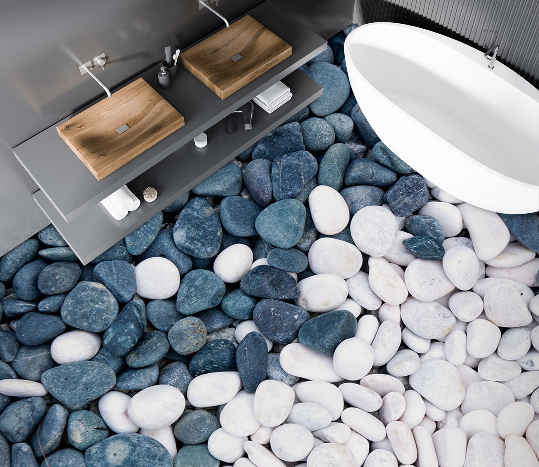 3D Blue And White Pebbles 884 Floor Mural  Wallpaper Murals Rug & Mat Print Epoxy waterproof bath floor