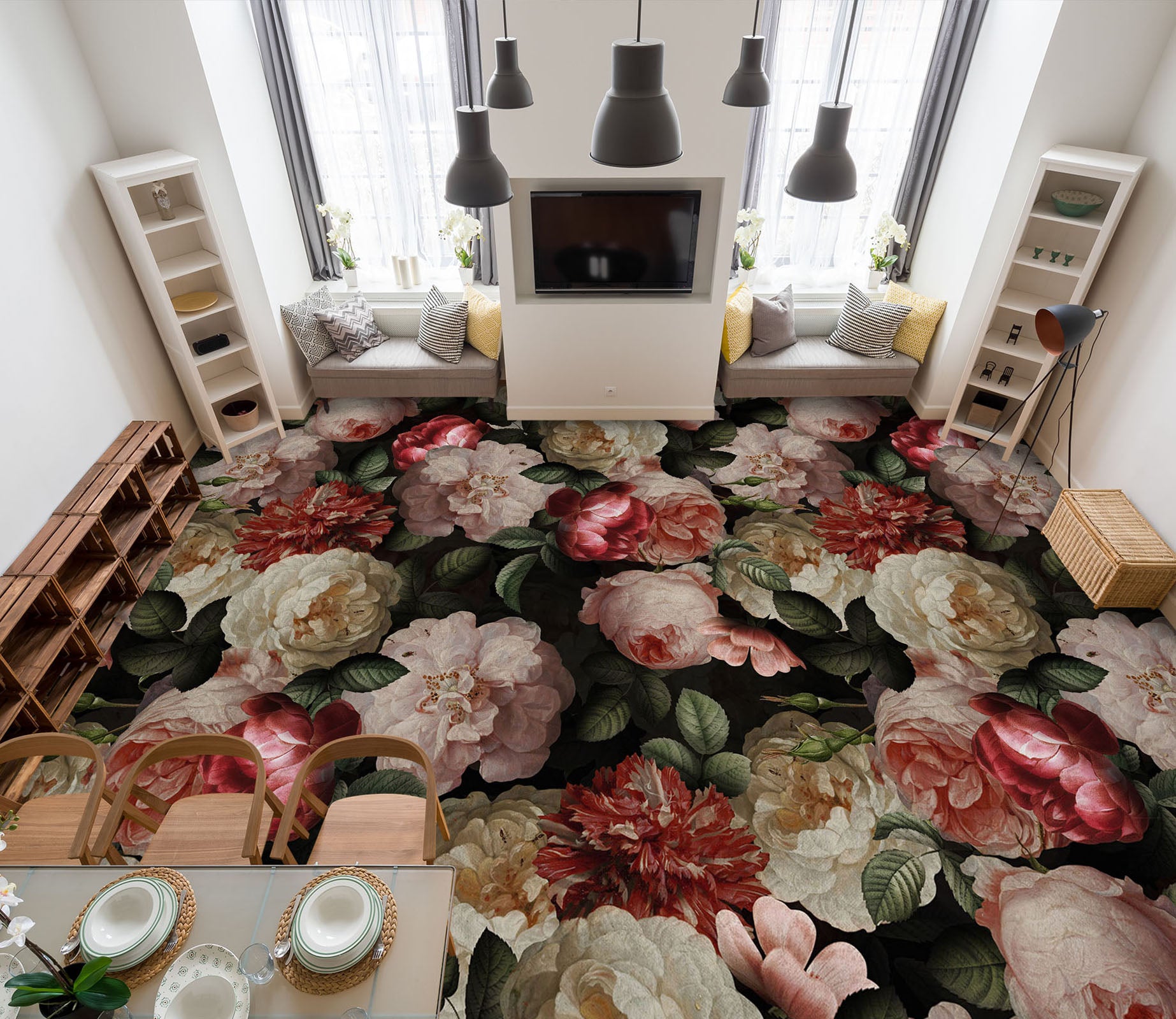 3D Pink Flower Pattern 99188 Uta Naumann Floor Mural  Wallpaper Murals Self-Adhesive Removable Print Epoxy