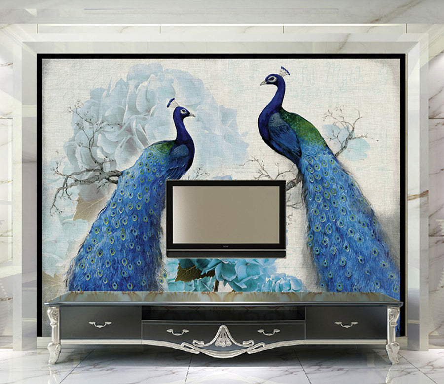 3D Blue Peacock WG043 Wall Murals