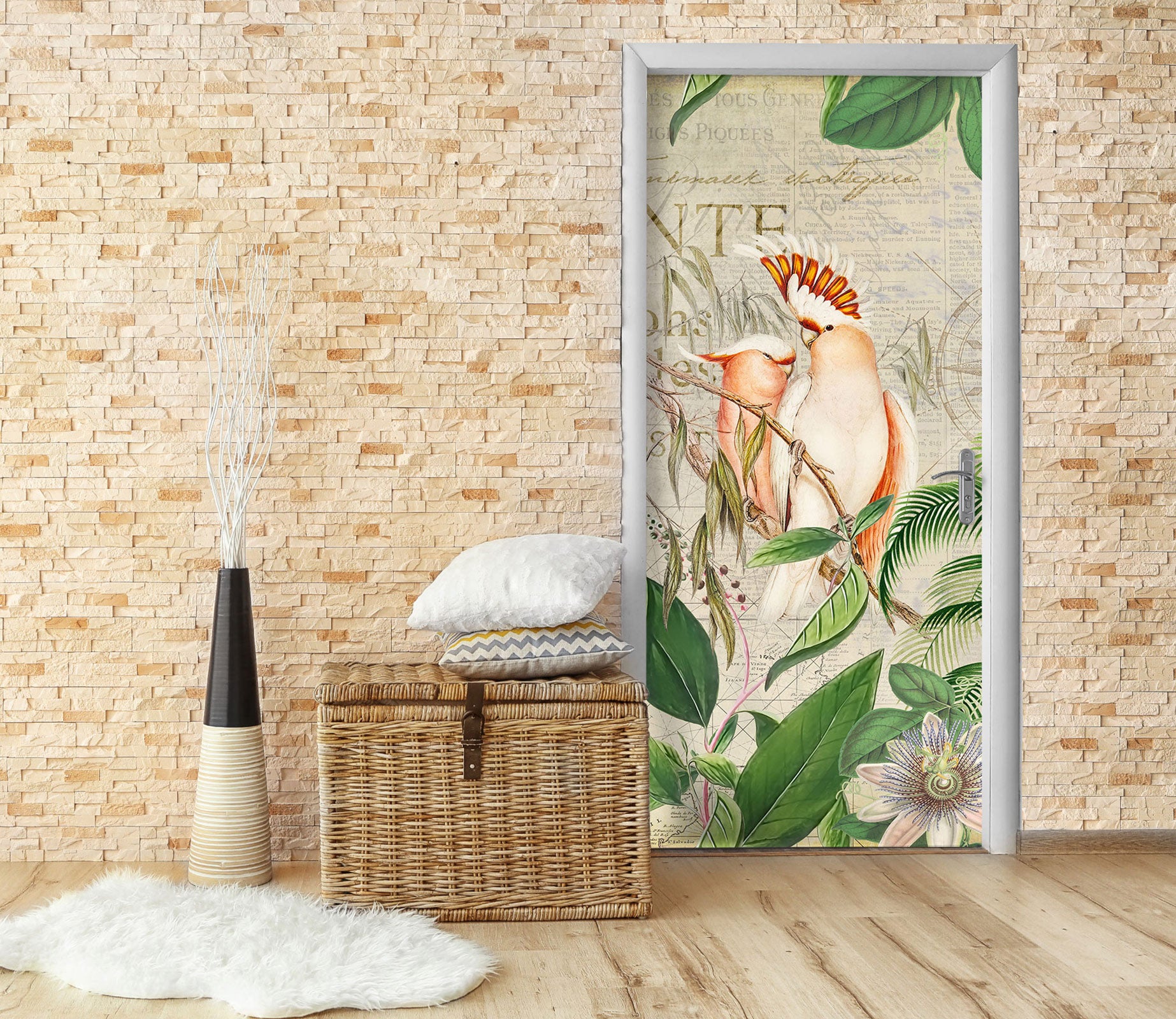 3D Flowers Leaves Parrot 11956 Andrea Haase Door Mural