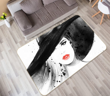 3D Black Hat Lady 1047 Non Slip Rug Mat