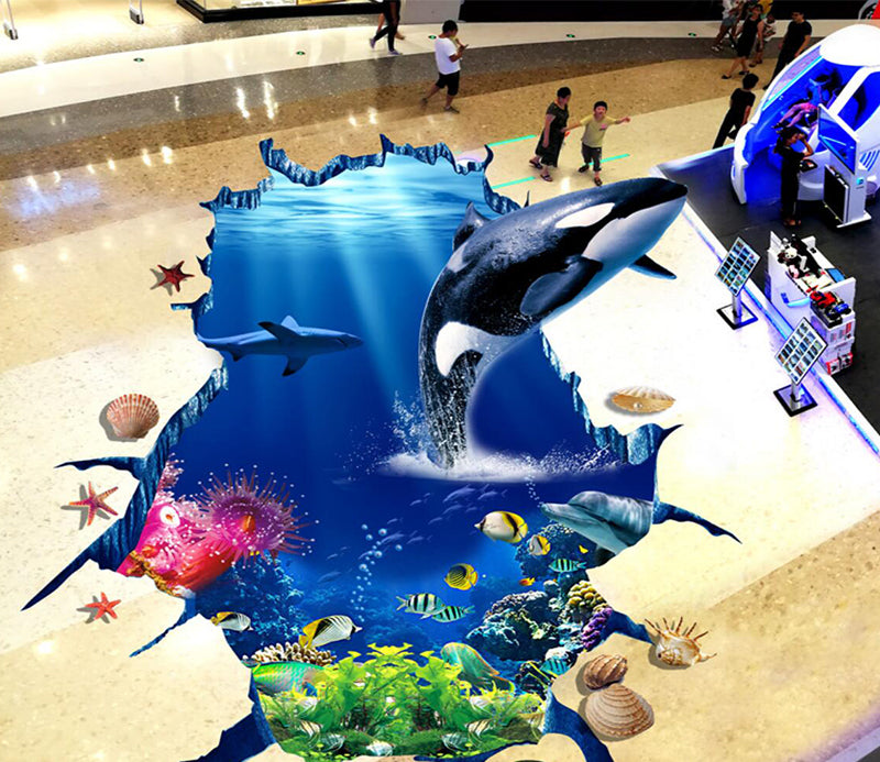 3D Marine Fish 183 Floor Mural  Self-Adhesive Sticker Bathroom Non-slip Waterproof Flooring Murals