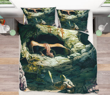 3D Stone Cave Dragon Soldier 6174 Ciruelo Bedding Bed Pillowcases Quilt
