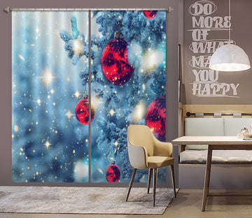 3D Snow Tree Red Ball 53118 Christmas Curtains Drapes Xmas