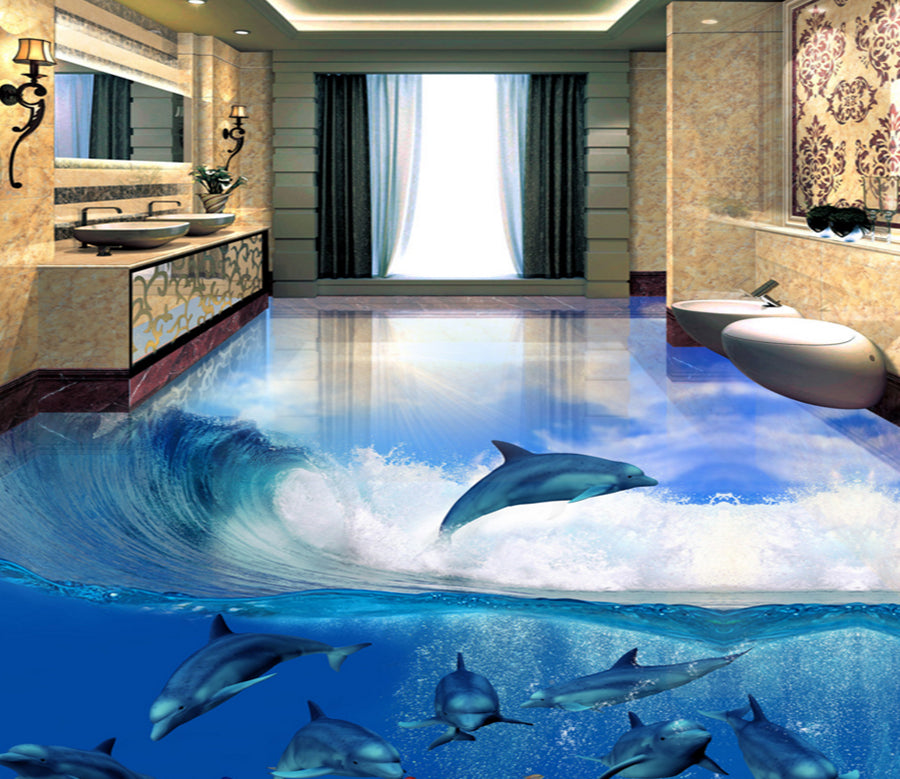 3D Churning-Dolphin 339 Floor Mural  Wallpaper Murals Rug & Mat Print Epoxy waterproof bath floor