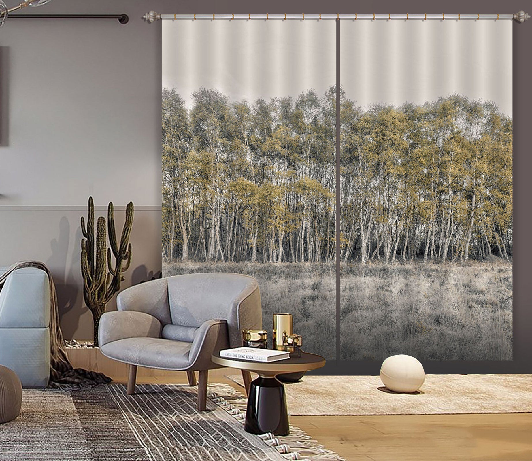 3D Yellow Forest 057 Assaf Frank Curtain Curtains Drapes