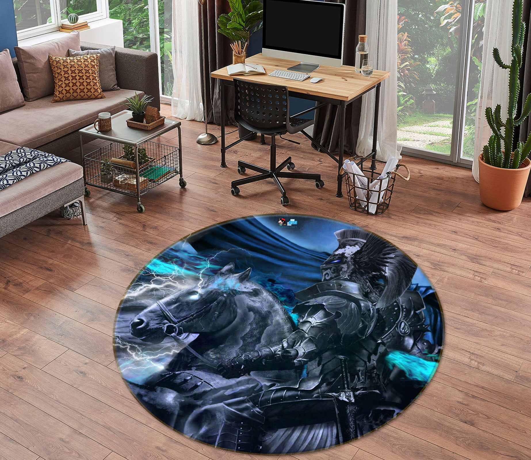 3D Black Knight 8393 Ruth Thompson Rug Round Non Slip Rug Mat