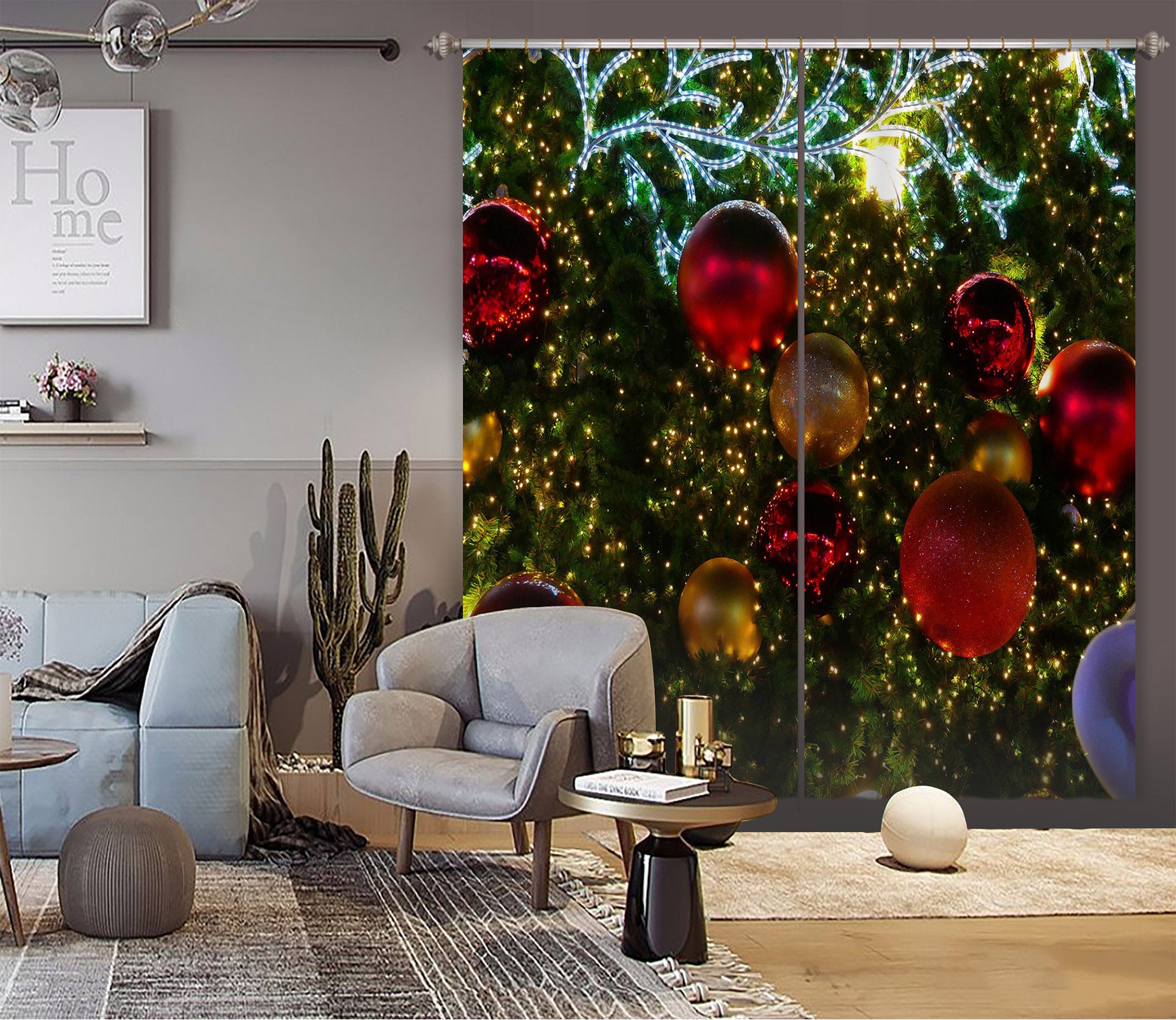 3D Red Ball 53104 Christmas Curtains Drapes Xmas