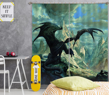 3D Snow Mountain Black White Dragon 7223 Ciruelo Curtain Curtains Drapes