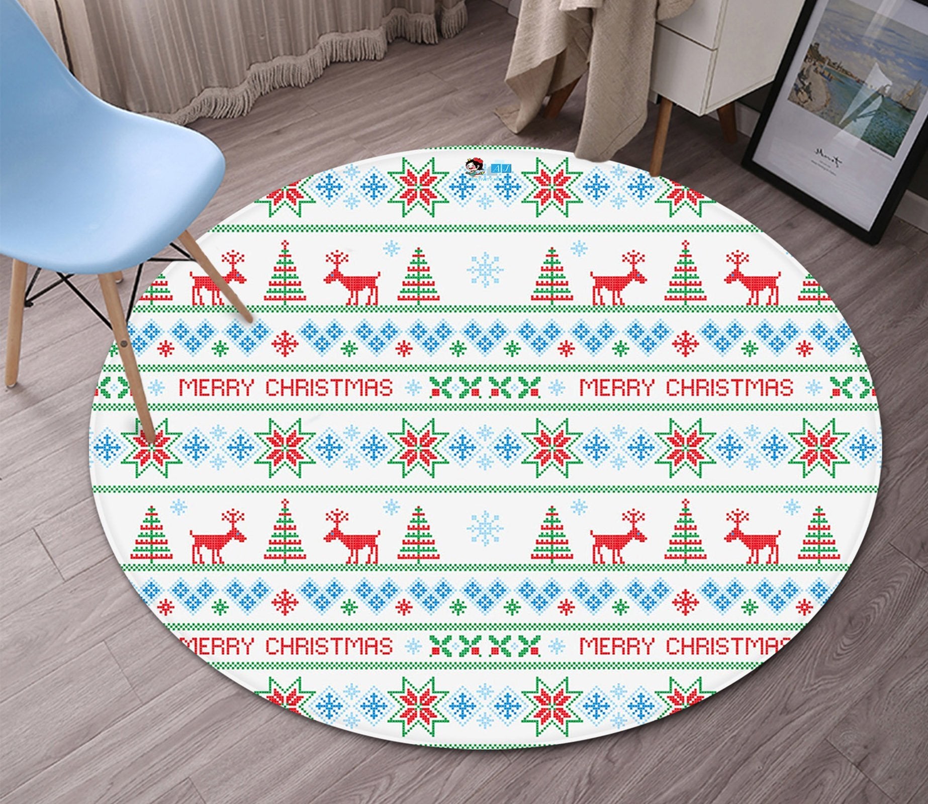 3D Merry Christmas Pattern 1 Round Non Slip Rug Mat Mat AJ Creativity Home 