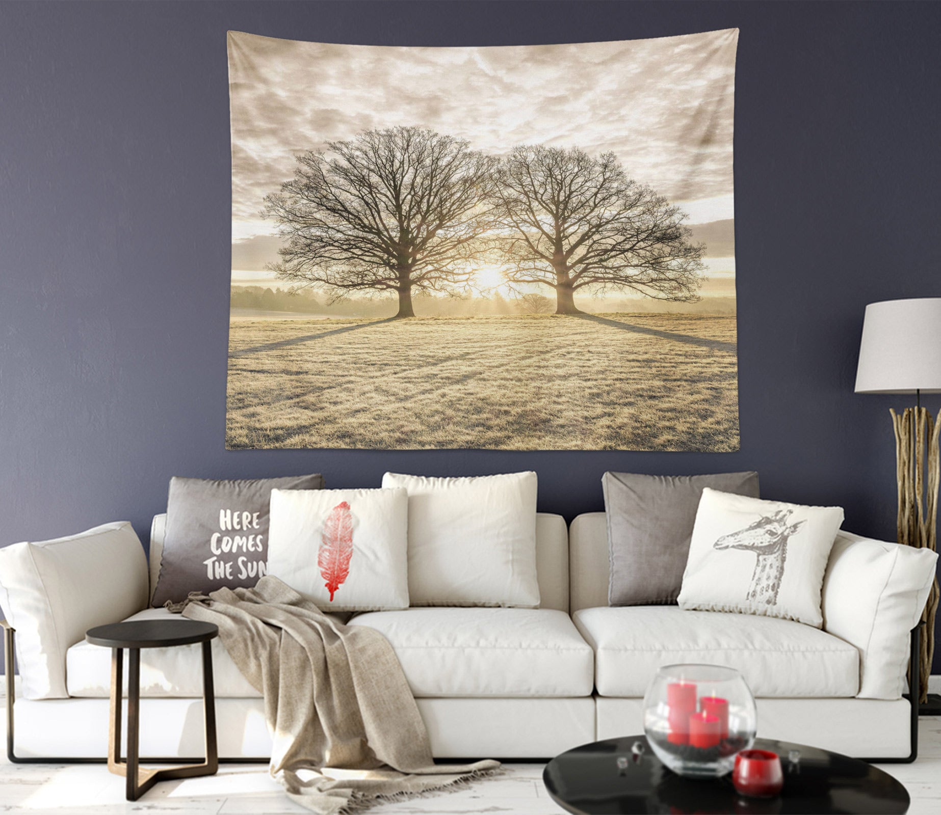 3D Grassland Two Trees 116159 Assaf Frank Tapestry Hanging Cloth Hang