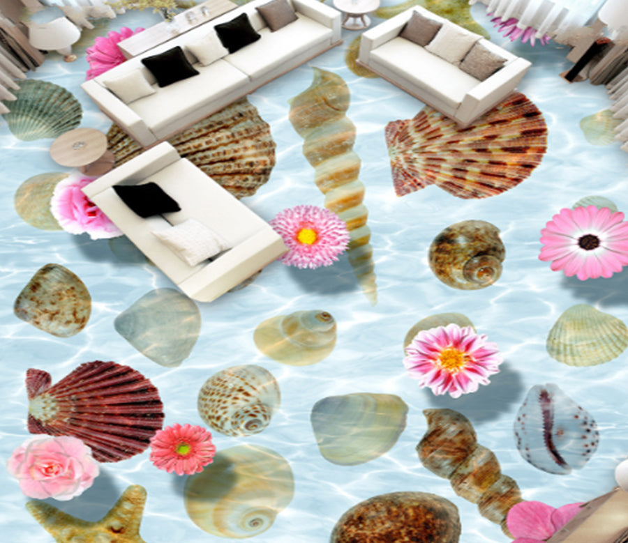 3D Shell Flowers 249 Floor Mural  Wallpaper Murals Rug & Mat Print Epoxy waterproof bath floor