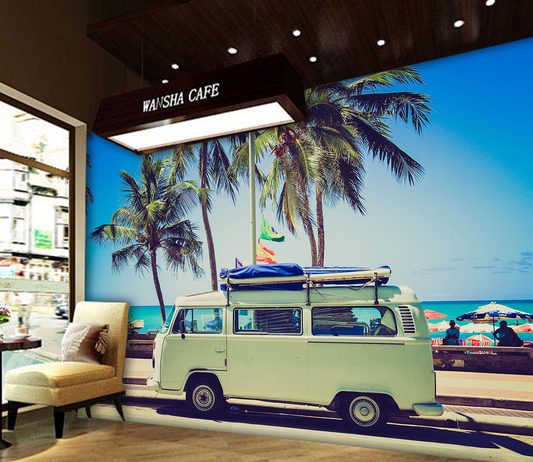 3D Coconut Tree Car 279 Vehicle Wall Murals