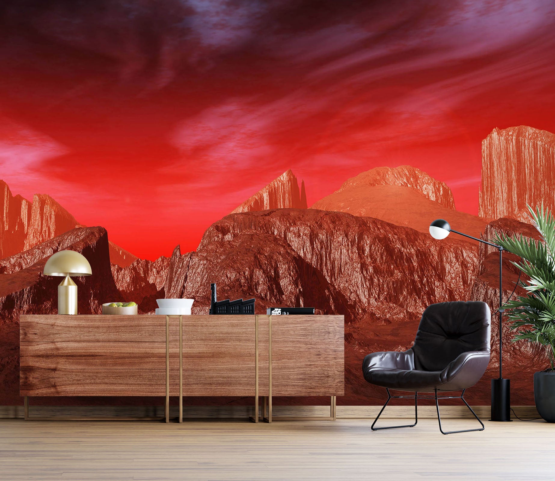 3D Red Sky Mountain Stone 57228 Wall Murals