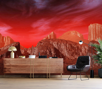 3D Red Sky Mountain Stone 57228 Wall Murals