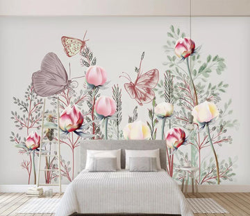 3D Pink Butterfly Flower WC2507 Wall Murals