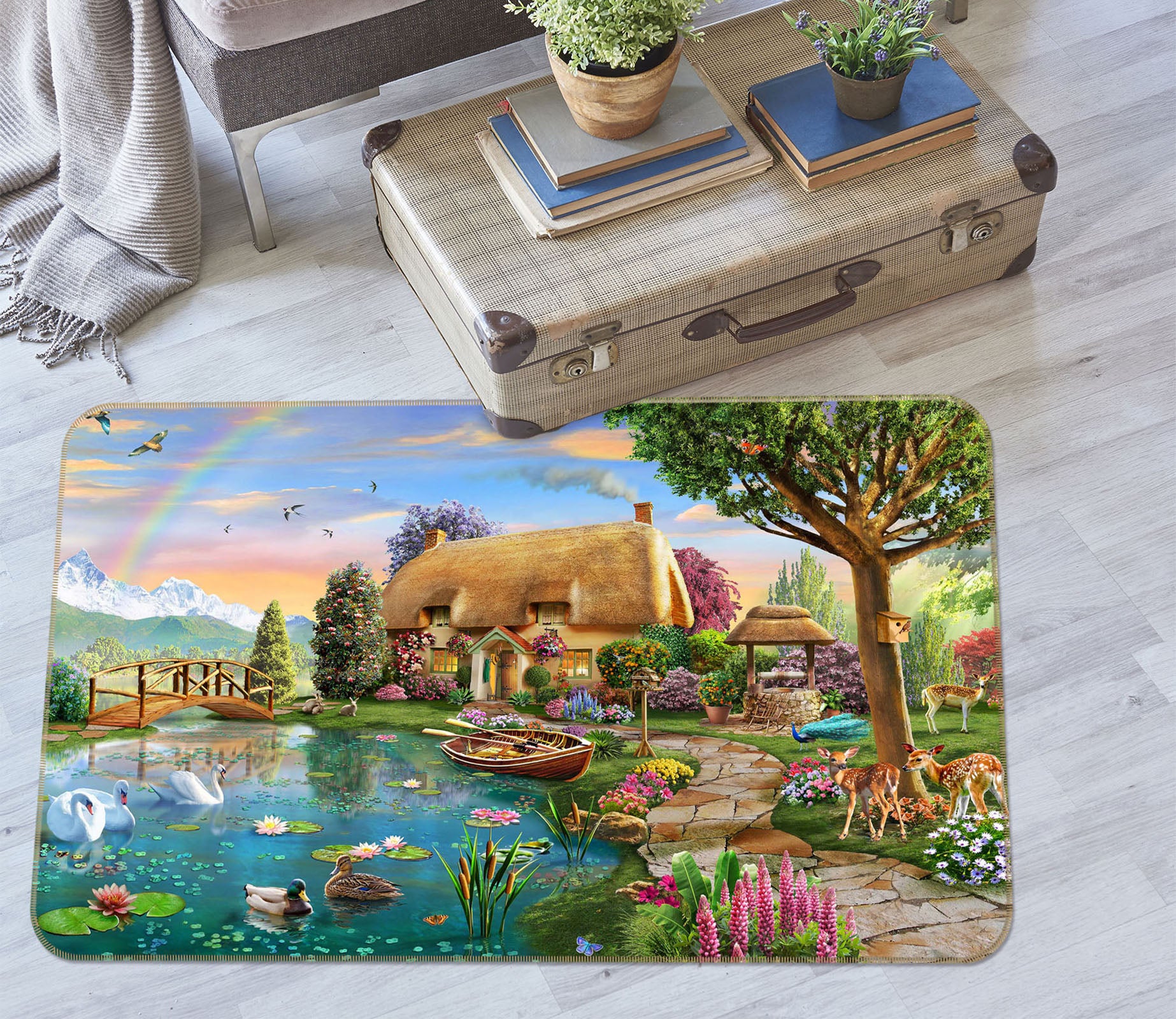 3D Rural Lake 1077 Adrian Chesterman Rug Non Slip Rug Mat