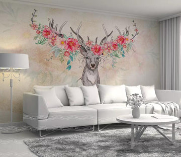 3D Elk Flowers WC35 Wall Murals Wallpaper AJ Wallpaper 2 