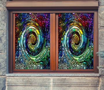 3D Spin Brick 107 Window Film Print Sticker Cling Stained Glass UV Block