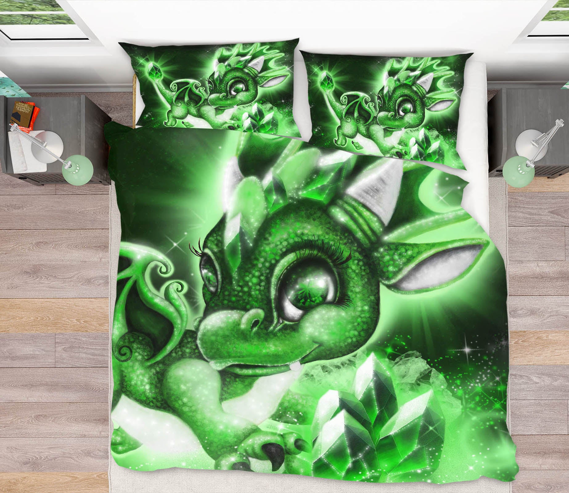 3D Green Crystal Dragon 8572 Sheena Pike Bedding Bed Pillowcases Quilt Cover Duvet Cover