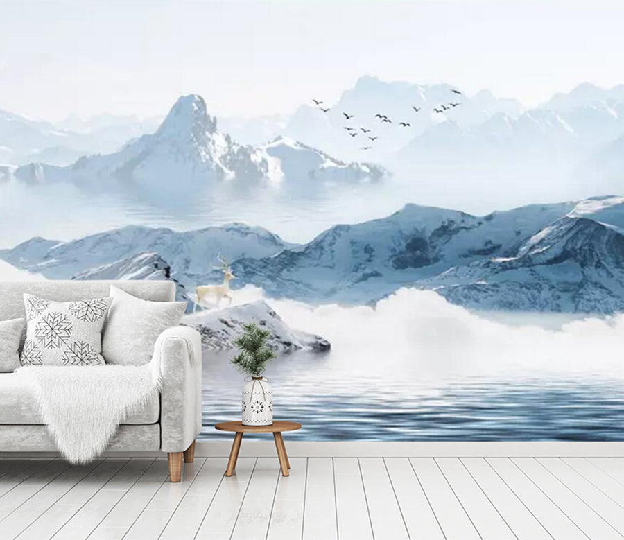 3D Snow Mountain Fawn WC659 Wall Murals