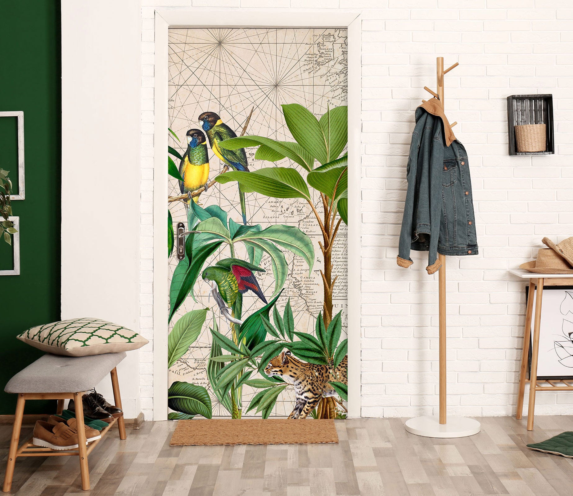 3D Bird Green Leaves 11962 Andrea Haase Door Mural