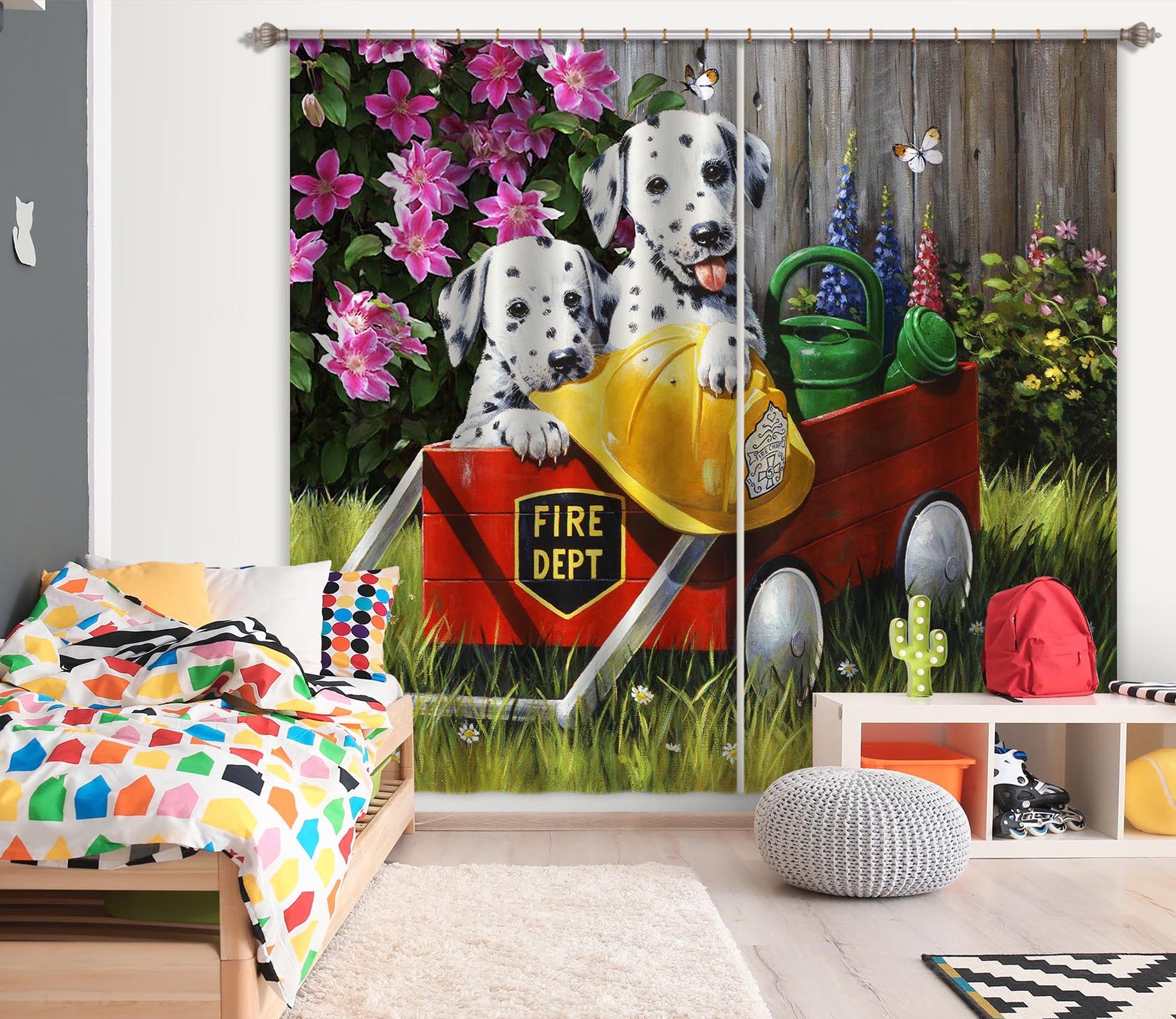 3D Dalmatian Flower 135 Kevin Walsh Curtain Curtains Drapes