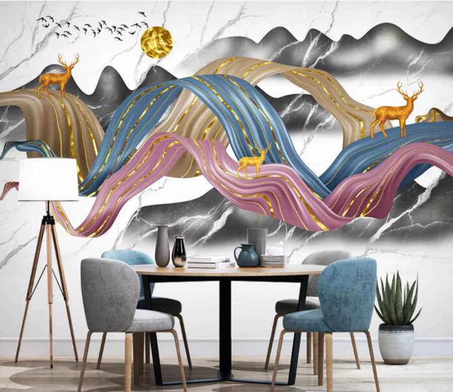 3D Golden Sun Fawn WC2460 Wall Murals