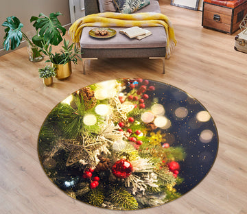 3D Star Snow Ball 56081 Christmas Round Non Slip Rug Mat Xmas